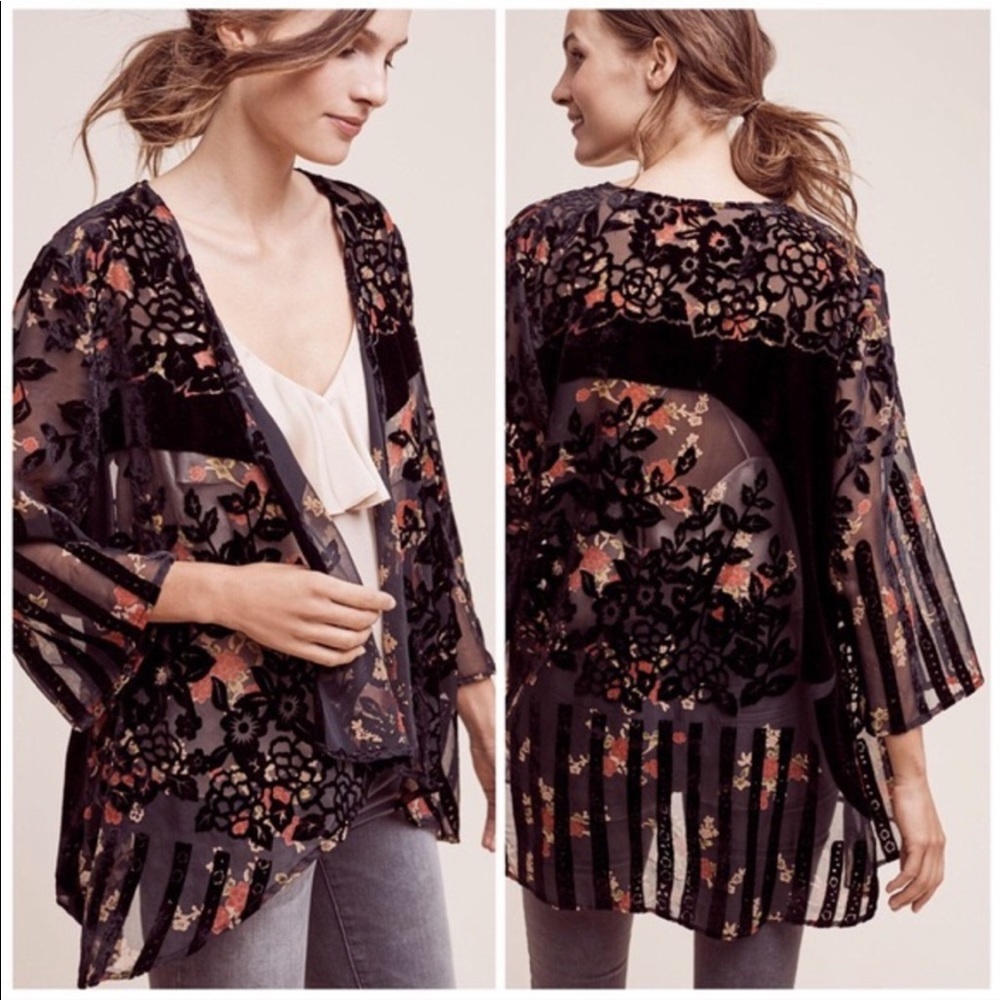 Anthropolgie Black Roseband Velvet Kimono